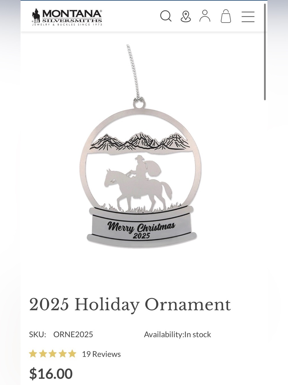 Montana Silversmiths 2025 Holiday Ornament